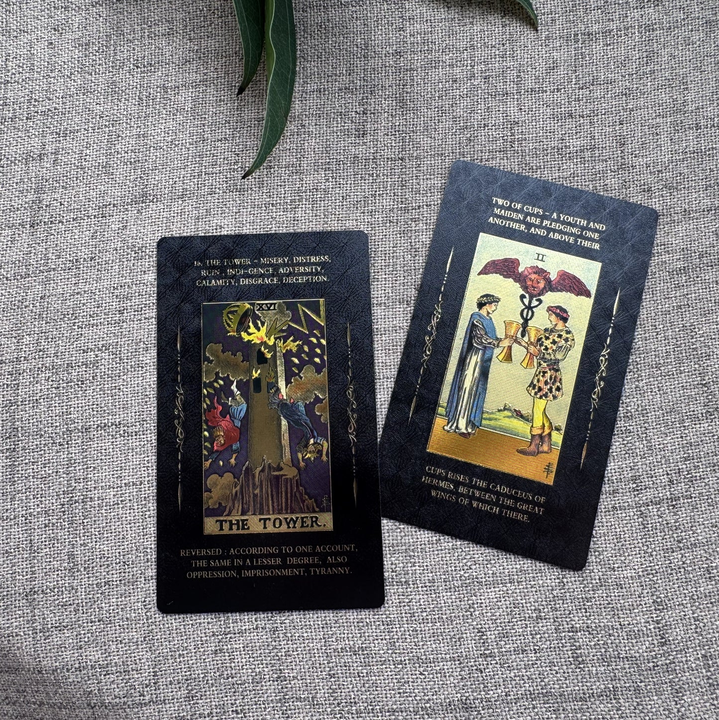 Luxury Black Gold Tarot Cards – Rider Waite Smith Original Artwork with Meanings on Cards