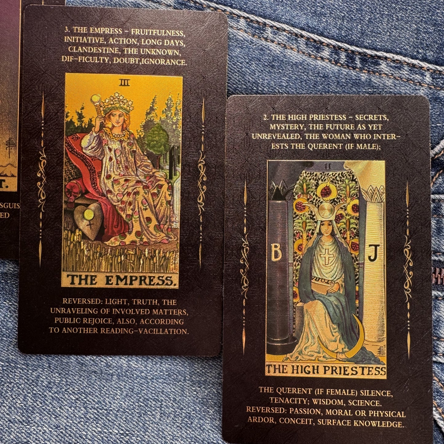 Luxury Black Gold Tarot Cards – Rider Waite Smith Original Artwork with Meanings on Cards