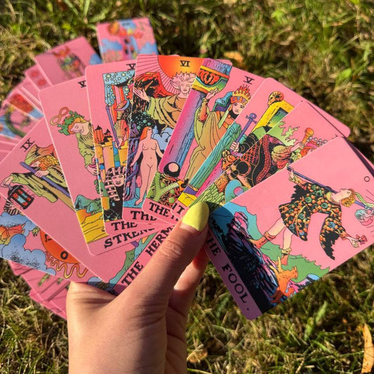 Pink Tarot Deck with Amethyst Crystal & Velvet Pouch - Portable Witchy Gift