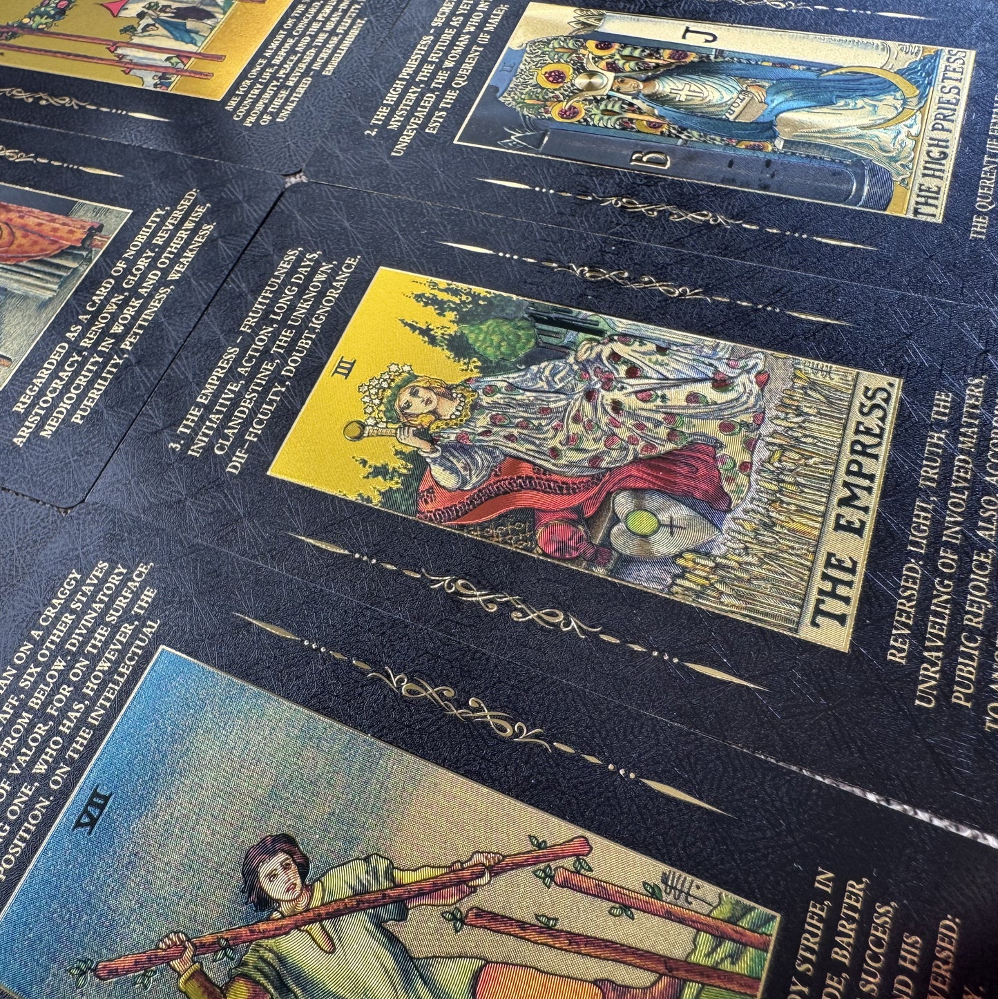 Luxury Black Gold Tarot Cards – Rider Waite Smith Original Artwork with Meanings on Cards