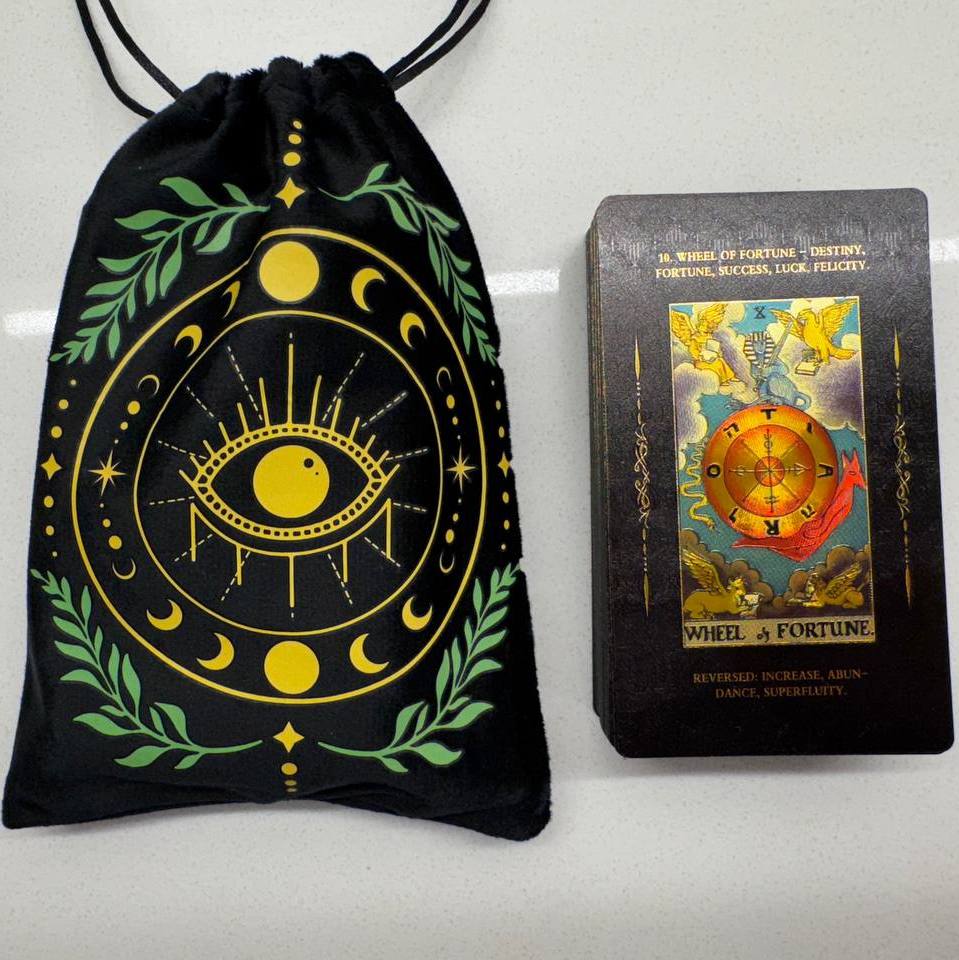 Luxury Black Gold Tarot Cards – Rider Waite Smith Original Artwork with Meanings on Cards