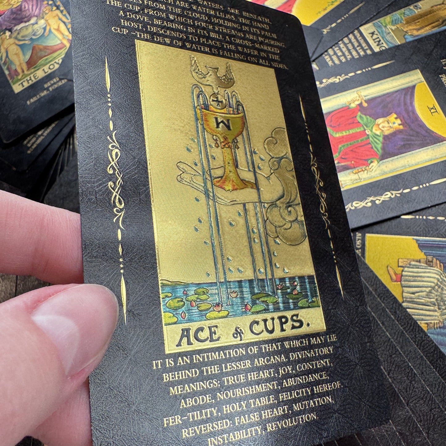 Luxury Black Gold Tarot Cards – Rider Waite Smith Original Artwork with Meanings on Cards