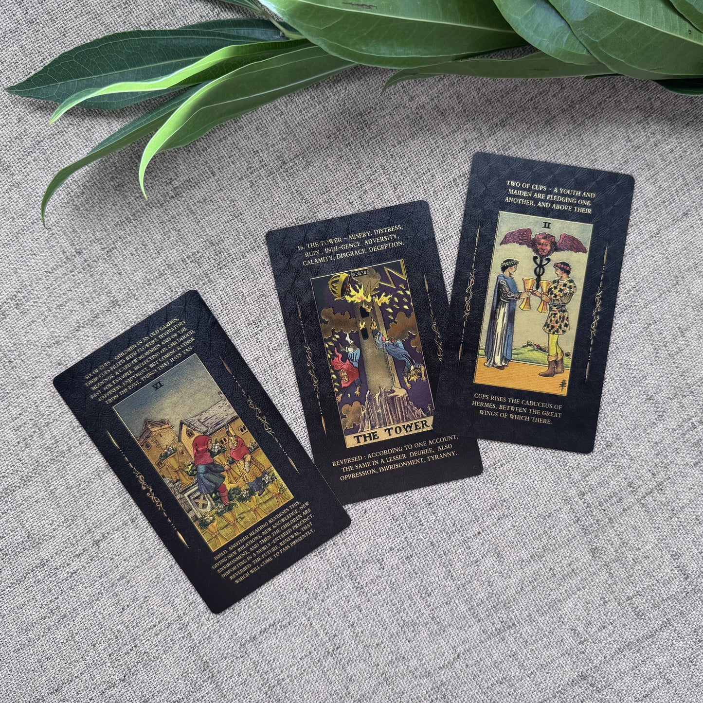 Luxury Black Gold Tarot Cards – Rider Waite Smith Original Artwork with Meanings on Cards