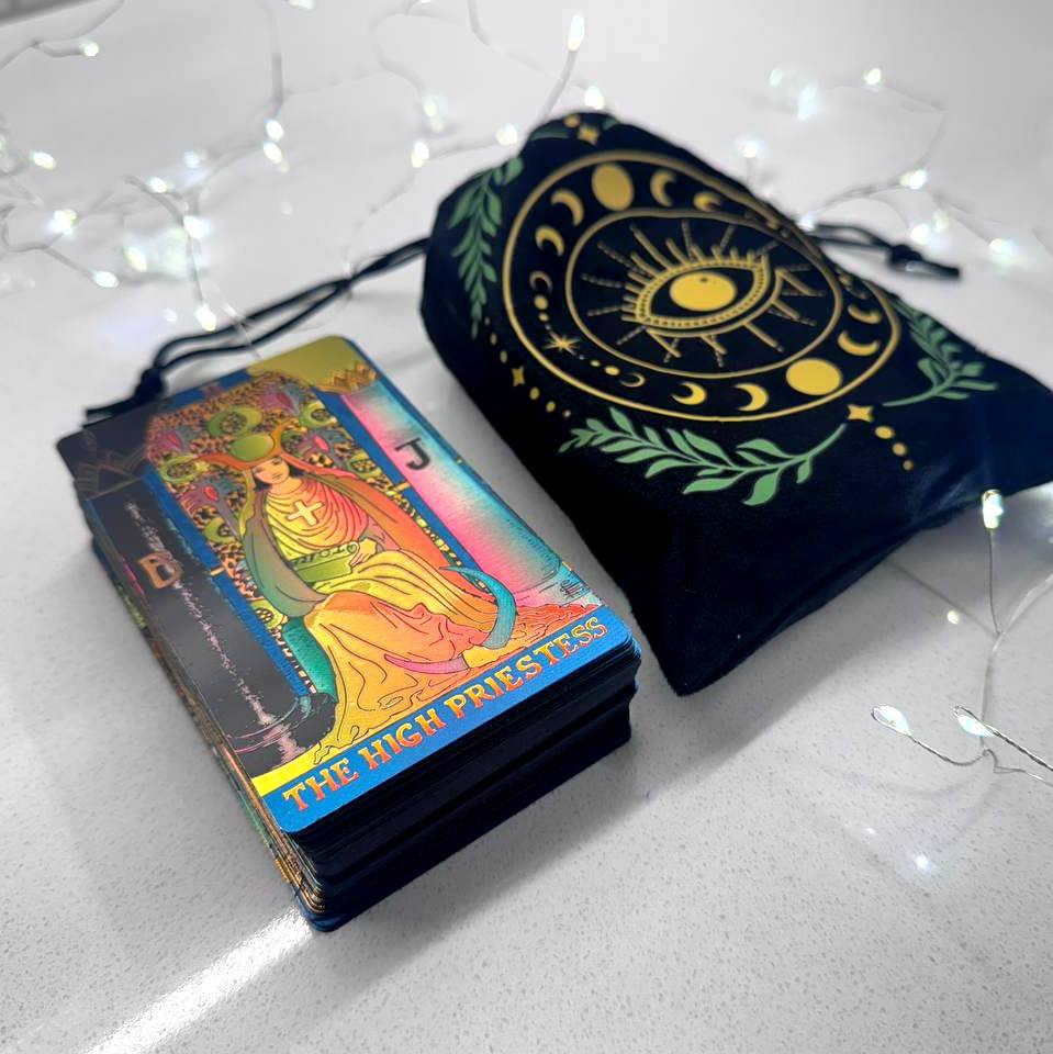 Close-up video of illustrated tarot cards with detailed artwork.